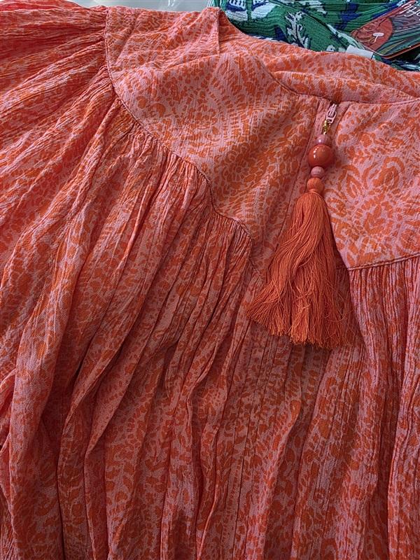 NWT Go Softly 2XL Patio Dress Kaftan Orange V-Neck Zip Crinkle 124614