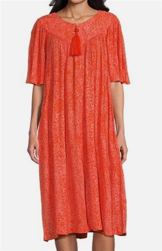 NWT Go Softly 3XL Patio Dress Kaftan Orange V-Neck Zip Crinkle 124615