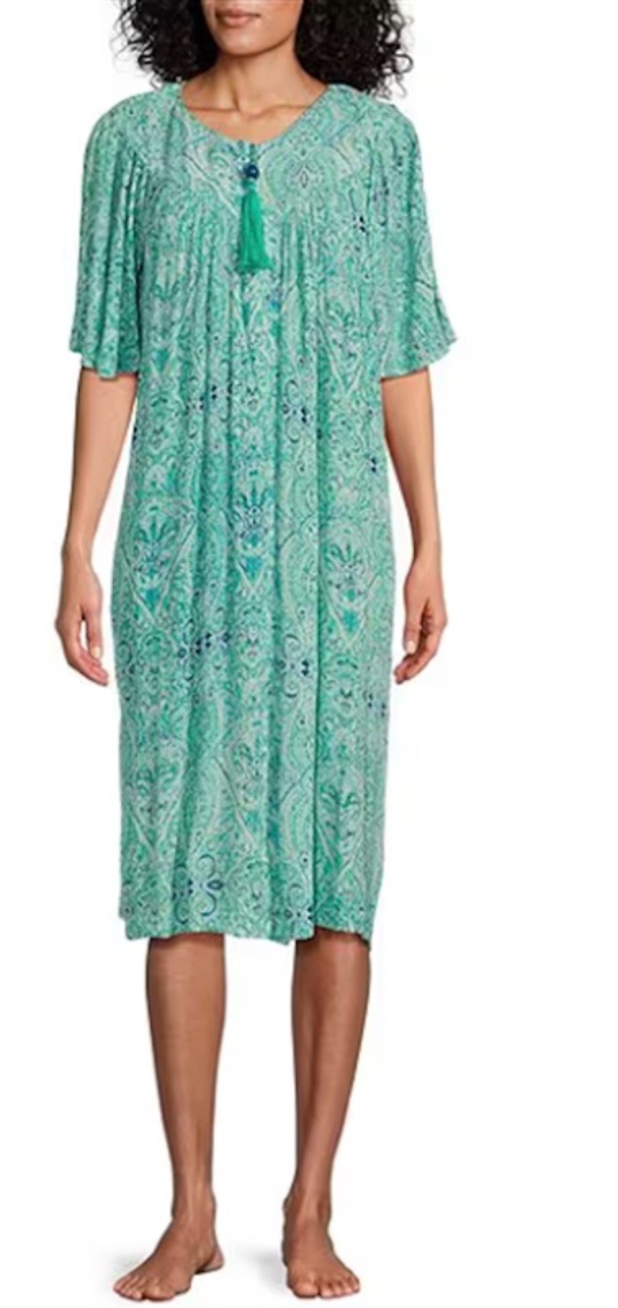 NWT Go Softly 2X Patio Dress Kaftan Tile V-Neck Short Sleeve Zip Crinkle 124619