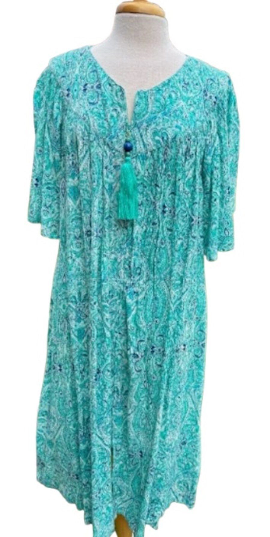 NWT Go Softly 3X Patio Dress Kaftan Tile V-Neck Short Sleeve Zip Crinkle 124620