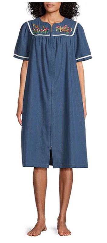 NWT Go Softly M Kaftan Denim Bird House Zip Embroidered Patio Dress 124622