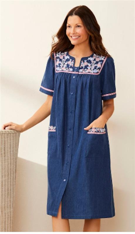 NWT Go Softly S Kaftan Denim Flower Snap Embroidered Patio Dress 124632