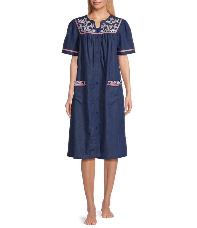 NWT Go Softly S Kaftan Denim Flower Snap Embroidered Patio Dress 124632