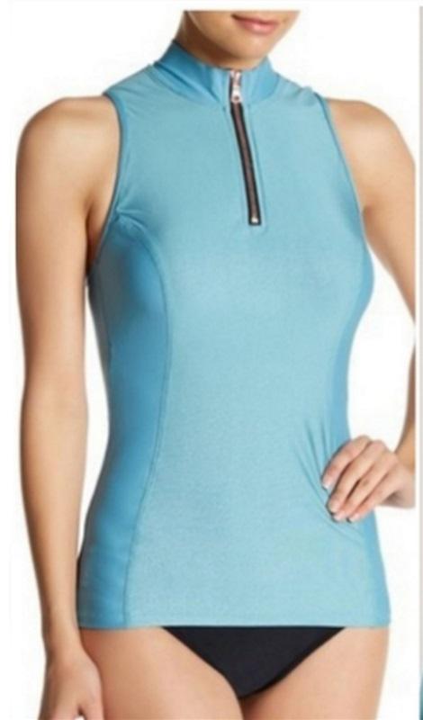NWt Next SM Blue Zip Up Mock Turtle Neck Swim Tankini 124641