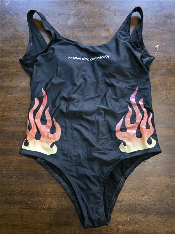 NWOT Civil Regime L Another Day Another Slay Flames 1PC Swimsuit 124643