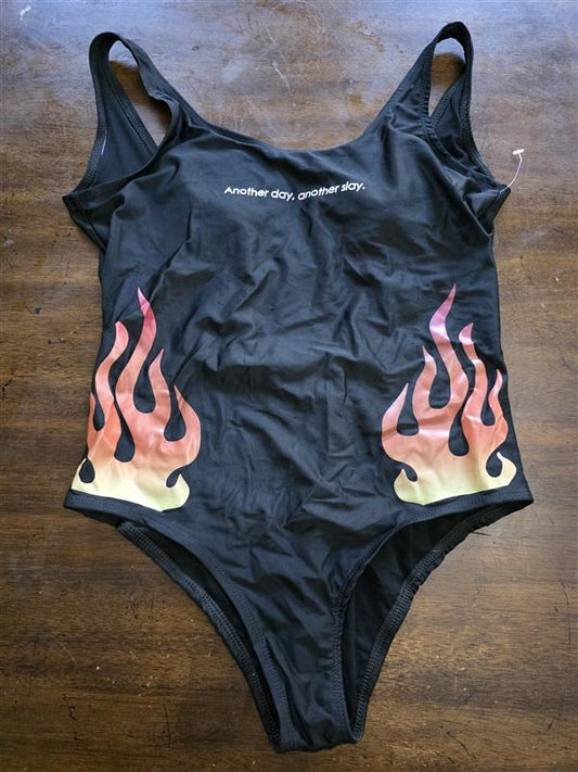 NWOT Civil Regime L Another Day Another Slay Flames 1PC Swimsuit 124643