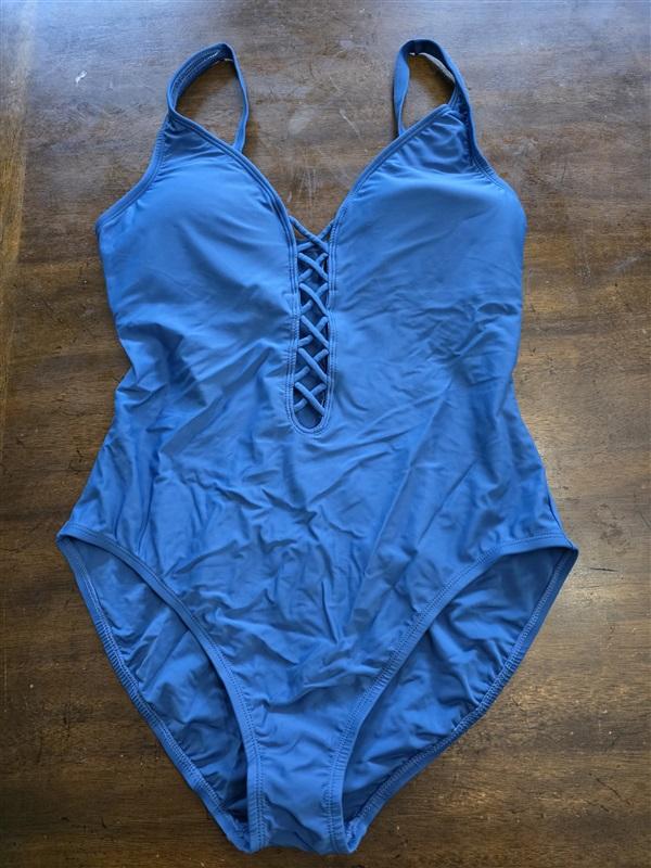 NWOT Into the Bleu 12 Corset Front One Piece Swimsuit Blue 124646