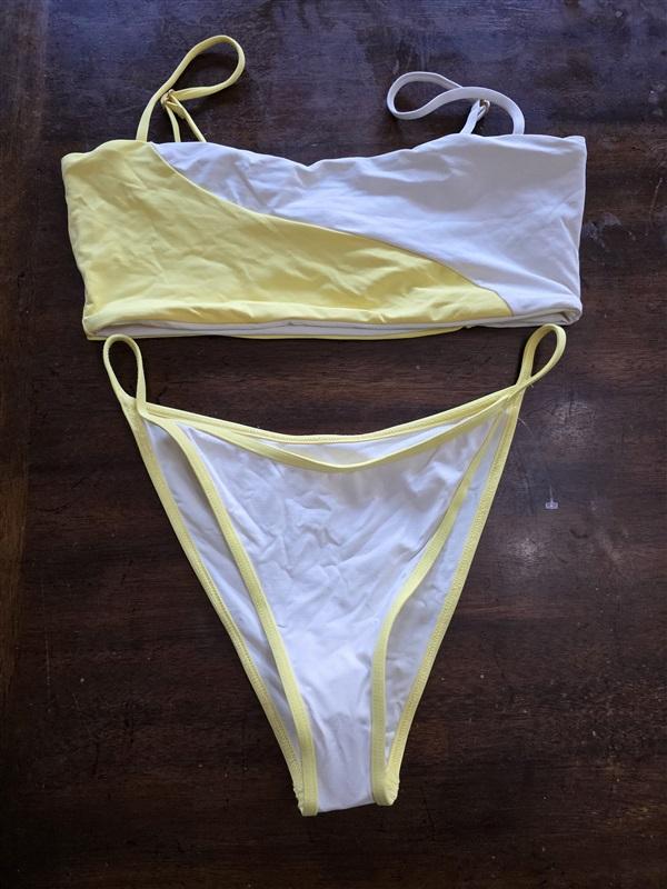 NWOT L*Space Ari L Color Block Yellow White Bikini Swim Top & Bottom 124653