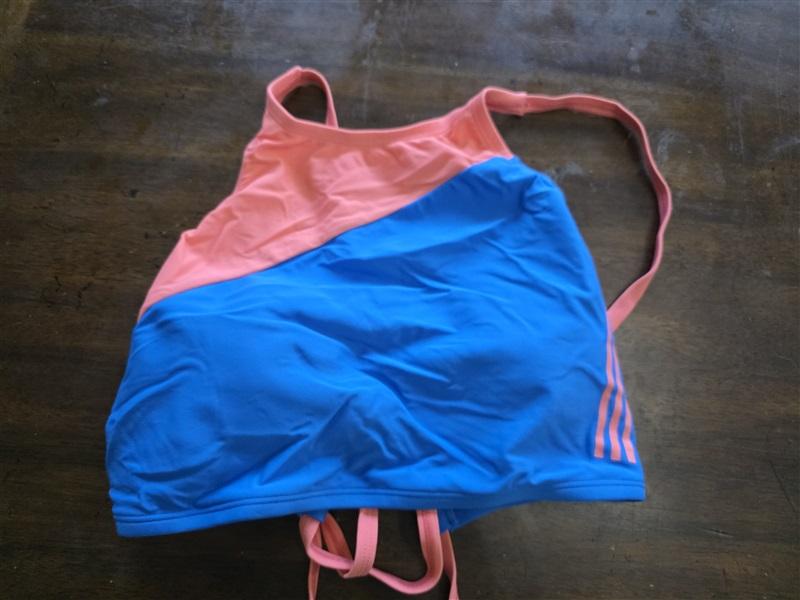 NWT Adidas L Tie Back 3 Stripe Sport Bikini Blue Coral Swim Top 124656