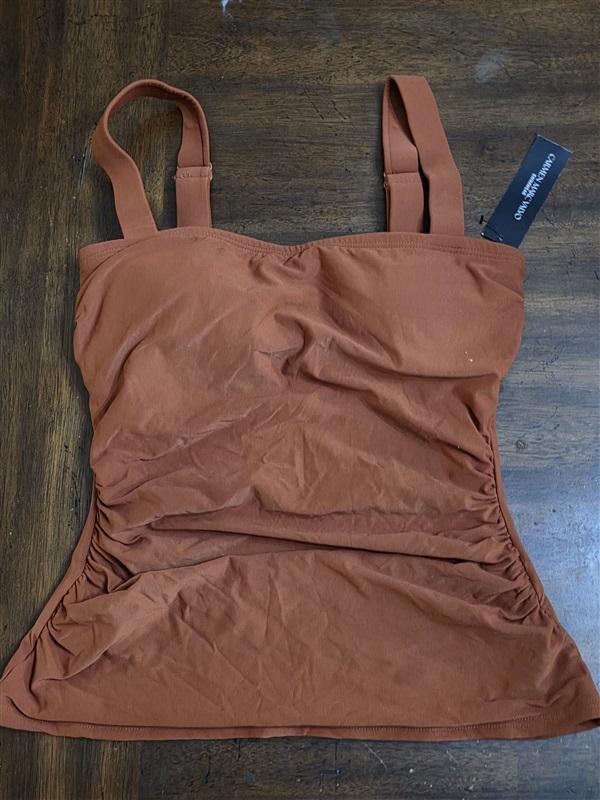 NWT Carmen Marc Valvo XS Boston Proper Square Neck Tankini Top Arab Spice 124659