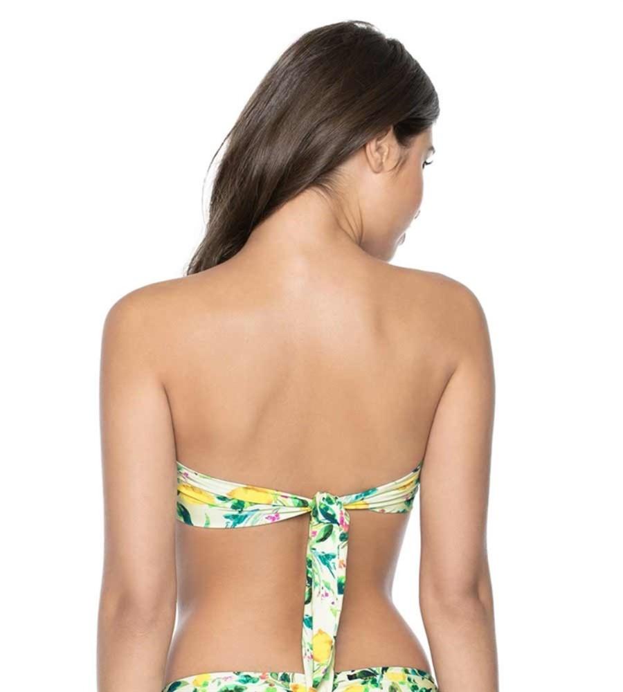 NWT Pilyq PQ Lemon Floral L Knotted Halter Bandeau Bikini Swim Top #124666