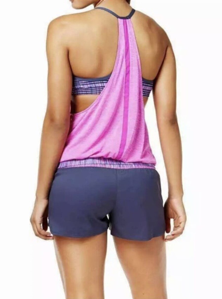 NWT Nike Open Back S Pink Purple Plaid Layered Tankini Swim Top 124667