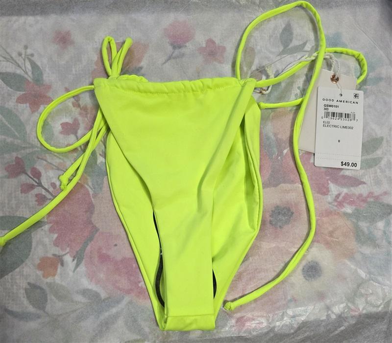 NWT Good American XS Side Tie Bottom Always Fits Swimsuit Electric Lime 124668