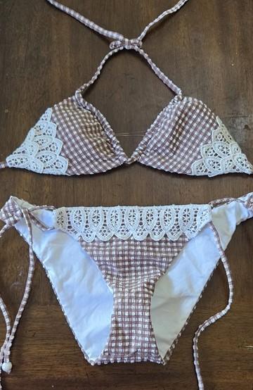 NWOT Isabella Rose SM Gingham & Lace 2PC Bikini Swimsuit 124673