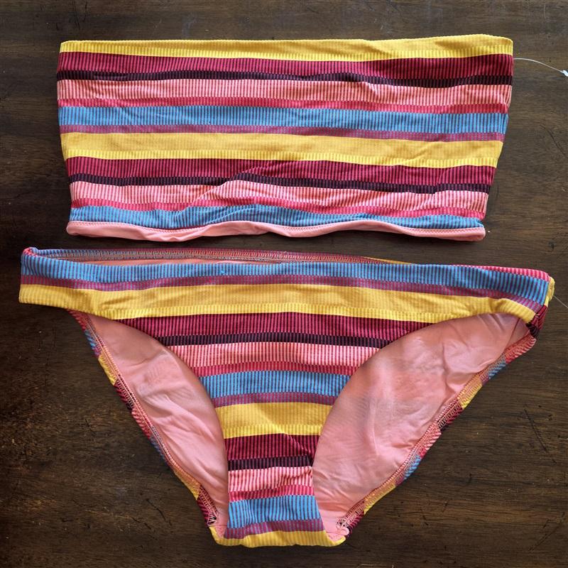 NWOT Seafolly 10 USA BAJA STRIPE Bandeau HIPSTER Bikini Swim set 124679