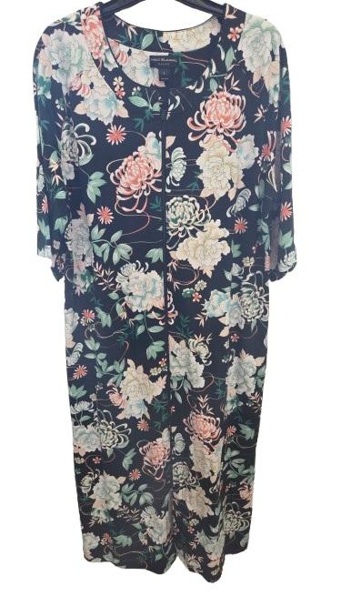 NWT Miss Elaine L Relax Asian Floral Interlock Robe Black 124688