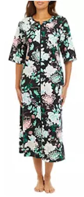 NWT Miss Elaine L Relax Asian Floral Interlock Robe Black 124688