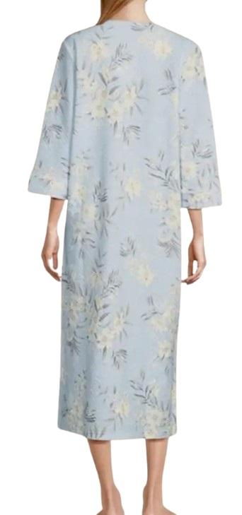 NWT Miss Elaine S Quilt-In-Knit Long Zip Robe Blue Bouquet 124689