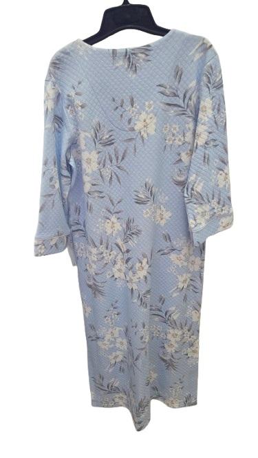 NWT Miss Elaine S Quilt-In-Knit Long Zip Robe Blue Bouquet 124689