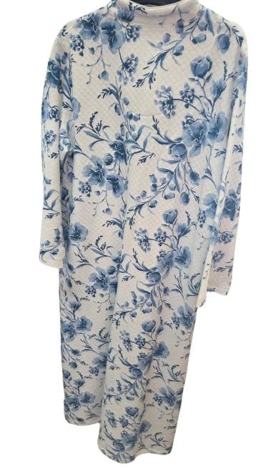 NWT Miss Elaine Cottonessa Quilted Knit Zip Robe Blue White Floral 124691
