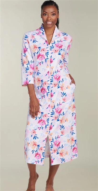 NWT Miss Elaine M Relax Interlock zip Pink Orange Blue Floral Robe 124694