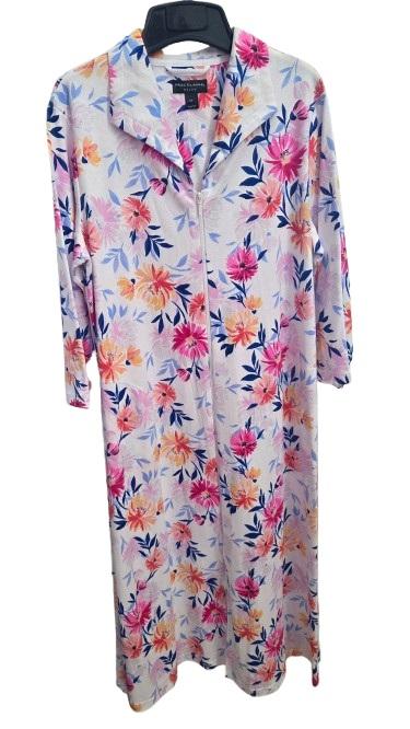 NWOT Miss Elaine M Relax Interlock zip Pink Orange Blue Floral Robe 124695