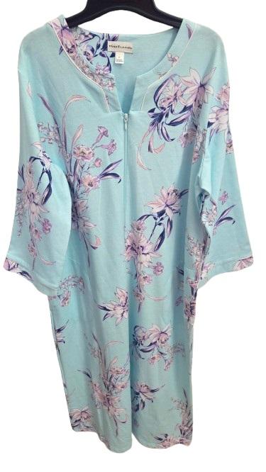 NWT Miss Elaine L Essentials Aqua Bouquet Floral Interlock Robe 124700