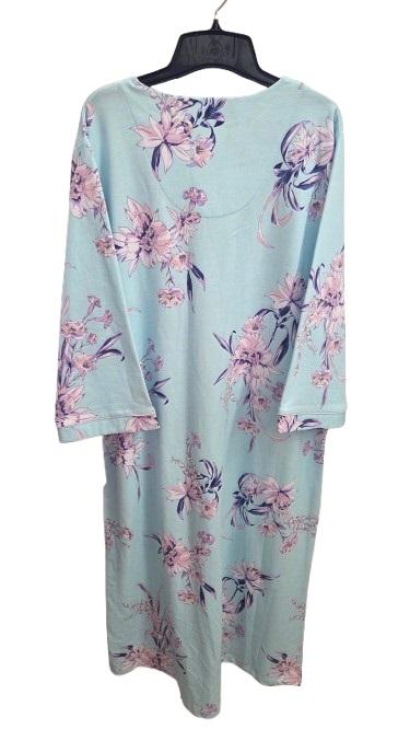 NWT Miss Elaine L Essentials Aqua Bouquet Floral Interlock Robe 124700
