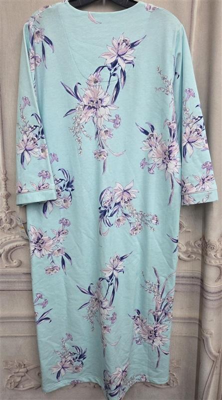NWT Miss Elaine L Essentials Aqua Bouquet Floral Interlock Robe 124700