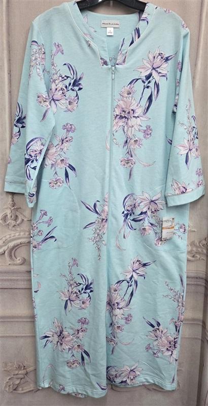 NWT Miss Elaine L Essentials Aqua Bouquet Floral Interlock Robe 124700