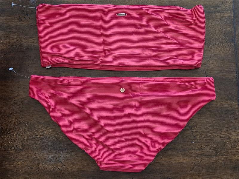 NWOT Seafolly 10 USA Red Ribbed Bandeau HIPSTER Bikini Swim set 124711