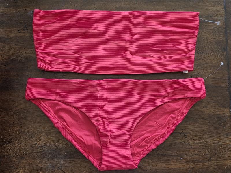 NWOT Seafolly 10 USA Red Ribbed Bandeau HIPSTER Bikini Swim set 124711