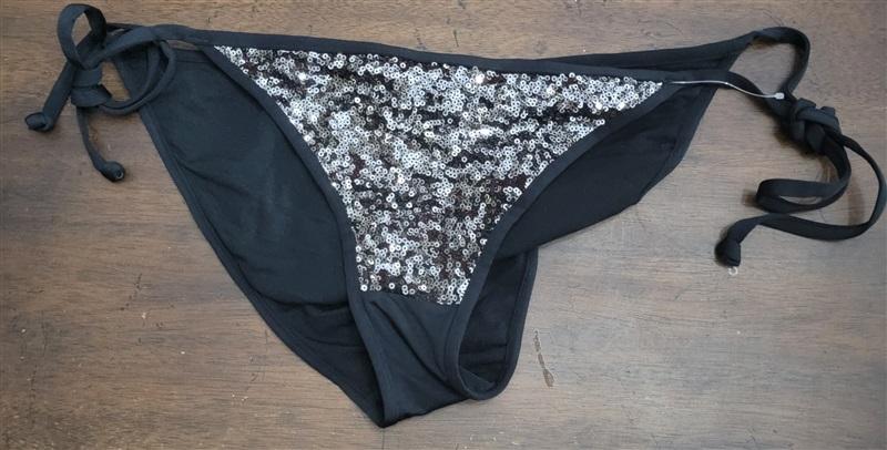 NWOT H&M 14 Sequin Black Silver Bikini Swim Tie Side Bikini Bottom 124752