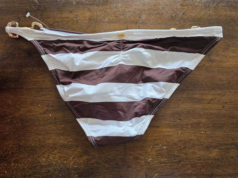 NWT Pilyq L Godiva Stripe Equestrian Buckle Bikini Swim Bottom Full 124768