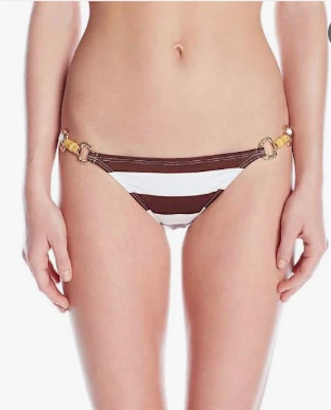 NWT Pilyq L Godiva Stripe Equestrian Buckle Bikini Swim Bottom Full 124768