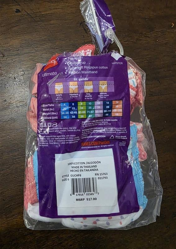 NWT Hanes 6 Girls Ultimate Cotton Comfort 6pr Bikini Underwear 124789