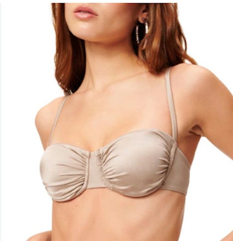 NWT Good American M Shiny Ruched Demi Underwire Bikini TOP Mink 124815