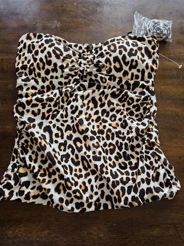NWT DKNY S Animal Cheetah Print Bandeau Tankini Top 124819