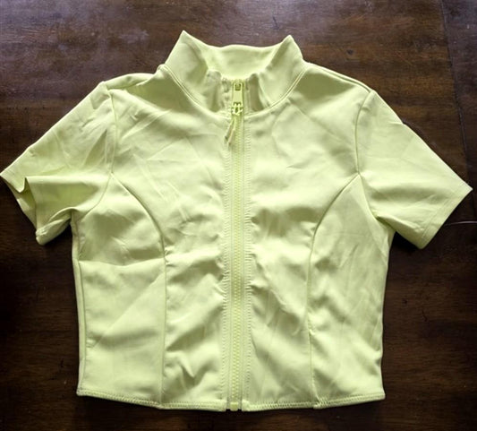 NWOT Good American S Scuba Zip Up BIKINI TOP Lime Green 124824