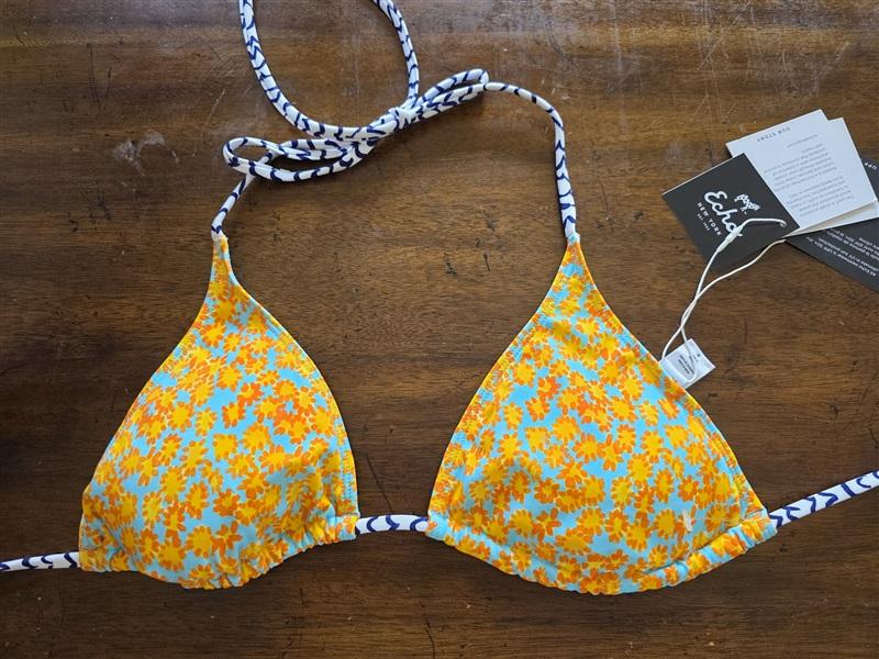 NWT Echo M Yellow orange Flowers Bikini Triangle Top 124847