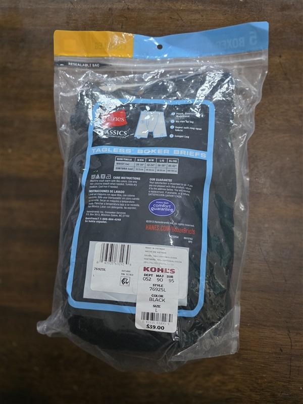 NWTD Hanes L Ultimate 5pr Long leg Boxer Briefs Underwear Tagless 124870