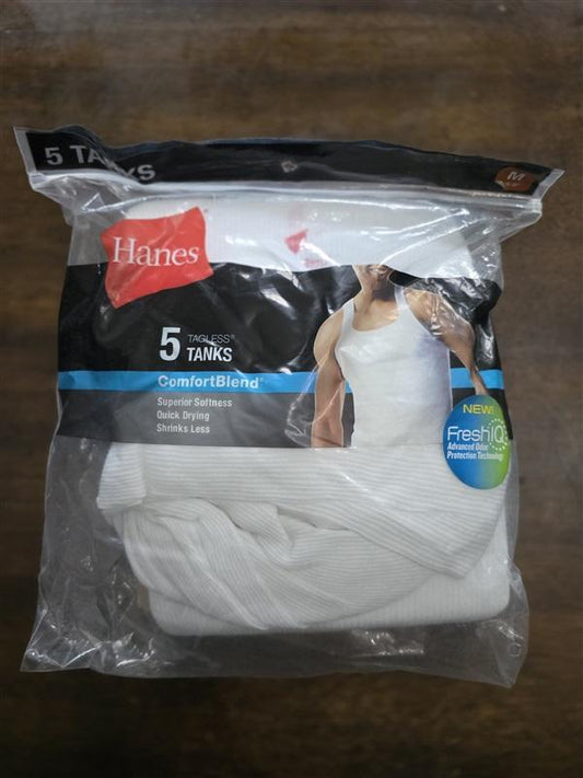 NWTD Hanes M ComfortBlend Tagless 5 Pk Tank Top T shirts Undershirt White 124872