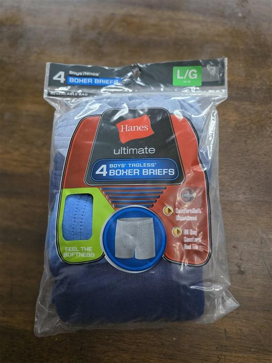 NWTD Hanes L Boy's Ultimate 4pr Boxer Briefs Underwear Tagless 124873