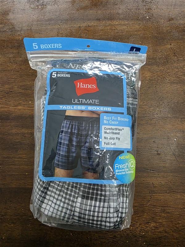 NWTD Hanes L Ultimate 5pr Plaid Boxer Underwear Tagless 124876