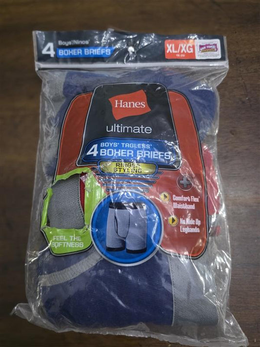 NWTD Hanes XL Boy's Ultimate 4pr Boxer Briefs Underwear Tagless 124907