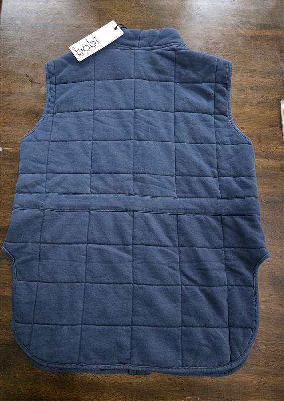 NWT Bobi USA M Blue Quilted Zip Up Tie Waist Vest 124940