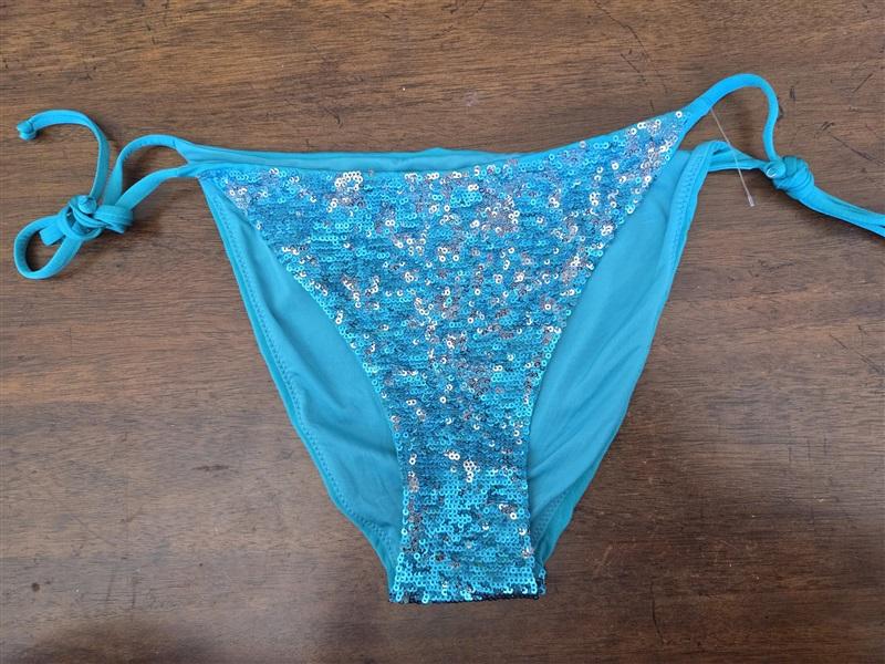 NWOT Rock Your Legs M Sequin Blue Silver Swim Tie Side Bikini Bottom 124958