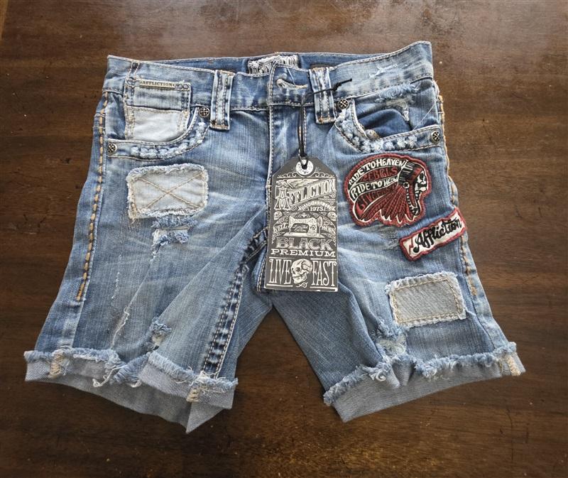 NWT Affliction Black Premium Erica Prague Patch Blue Jean Shorts 124970