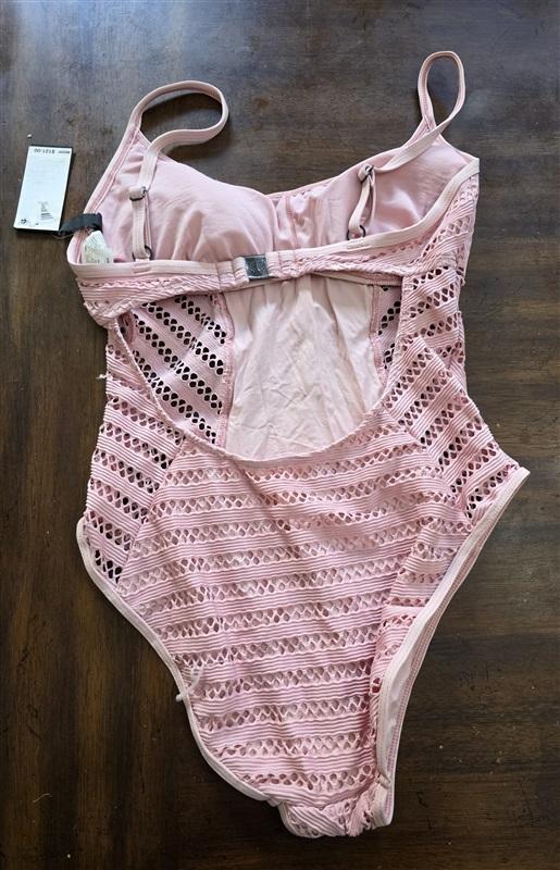 NWT Kenneth Cole Solid Pink M Netted High-Neck One-Piece Swimsuit 124971