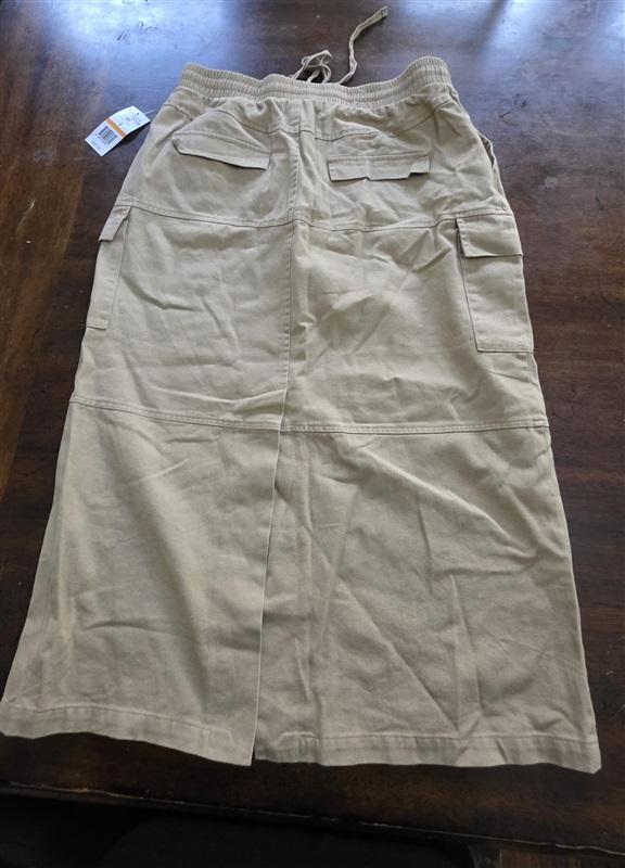 NWT Bailey Rose S Elastic Waist Tie Cargo midi skirt Beige 124985